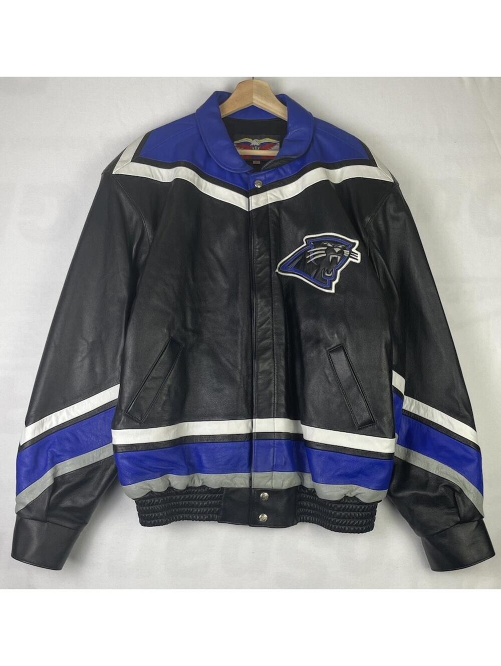 Vintage NFL Carolina Panthers JEFF HAMILTON Leather Jacket Sz L